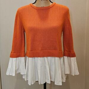 English Factory Orange Sweater with Pleated Sleeves and Hem Size M